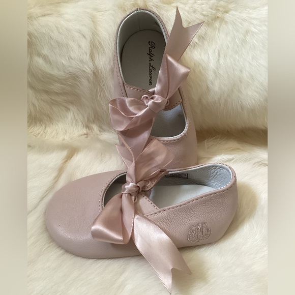 💗 RALPH LAUREN Pink Lambskin Ballet Flats with Satin Bow EUC Baby Shoes - Picture 5 of 11